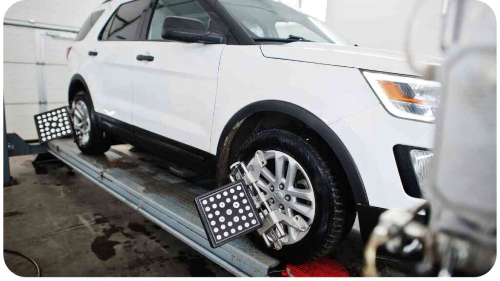 a ford explorer is being worked on in a garage