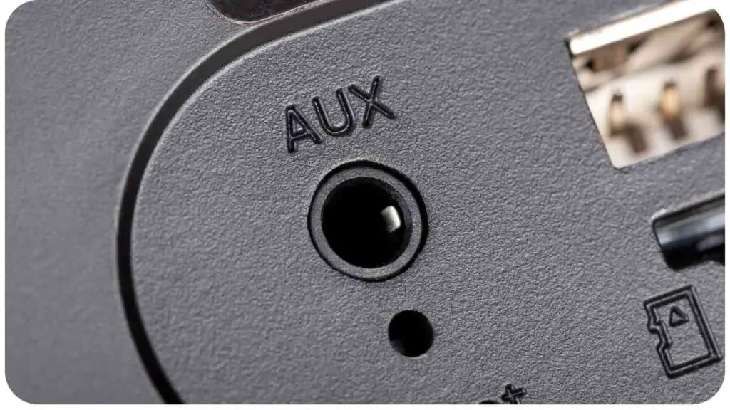a close up view of an aux port on the back of a computer